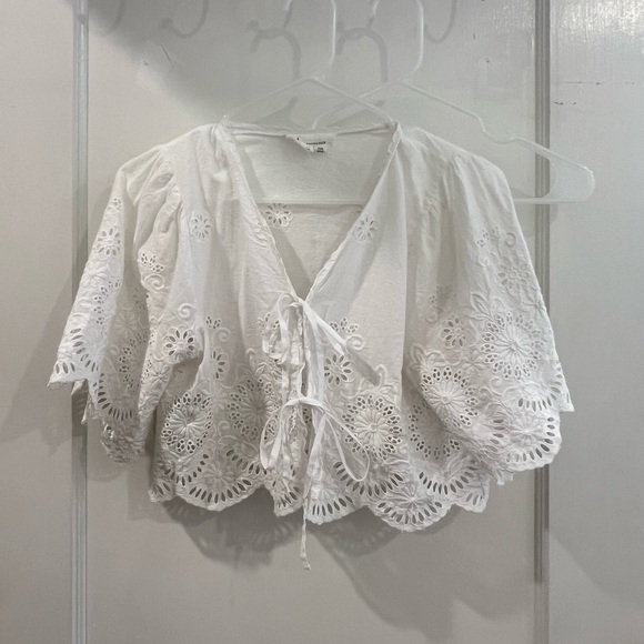 Anthropologie White Embroidery Tie Blouse - Picture 1 of 3